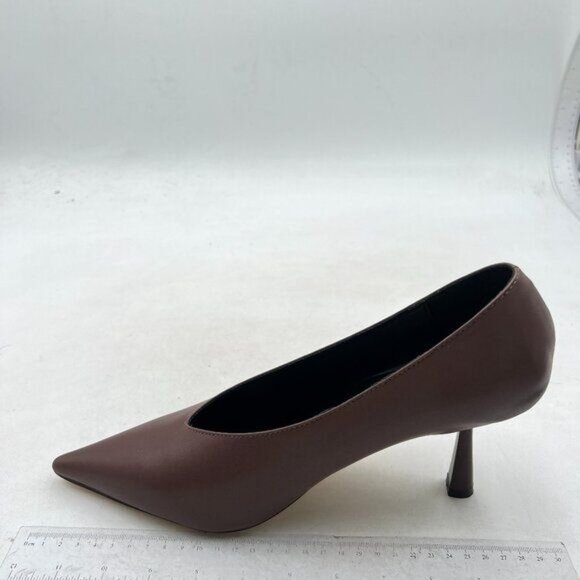 miss left Women's Classic V-Cut Closed Pointed Toe Pumps,High Heel Elegant Brown - Picture 2 of 8